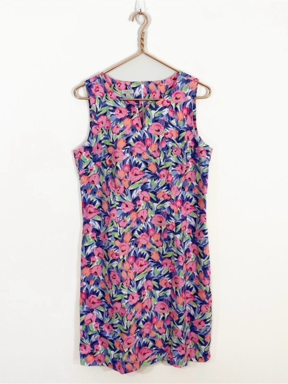 Talbots Pink Floral Shift Dress on Blue